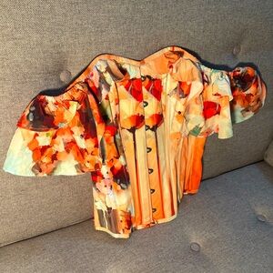 Steel boned Corset, in vibrant peach colors with off the shoulder sleeves!